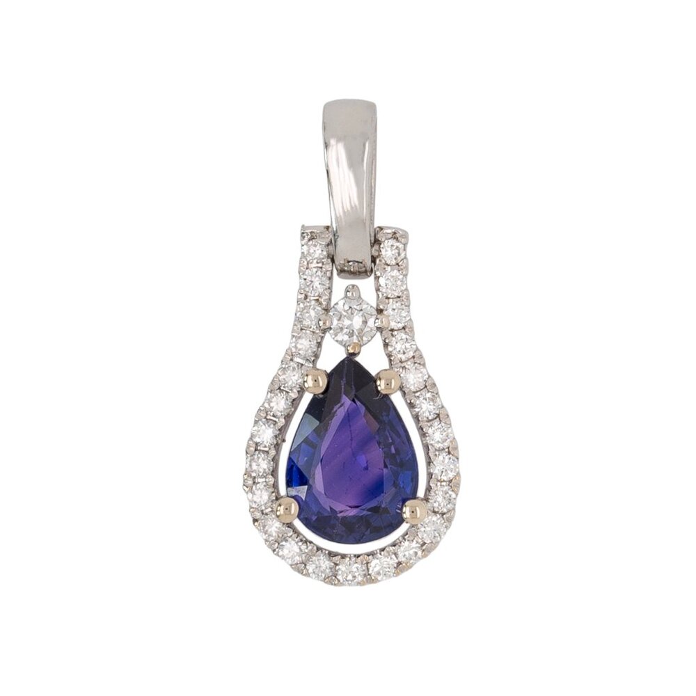 Ceylon Purple Sapphire Pendant in Solid 14K White Gold with Natural Diamonds